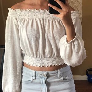 White off the sleeve crop top